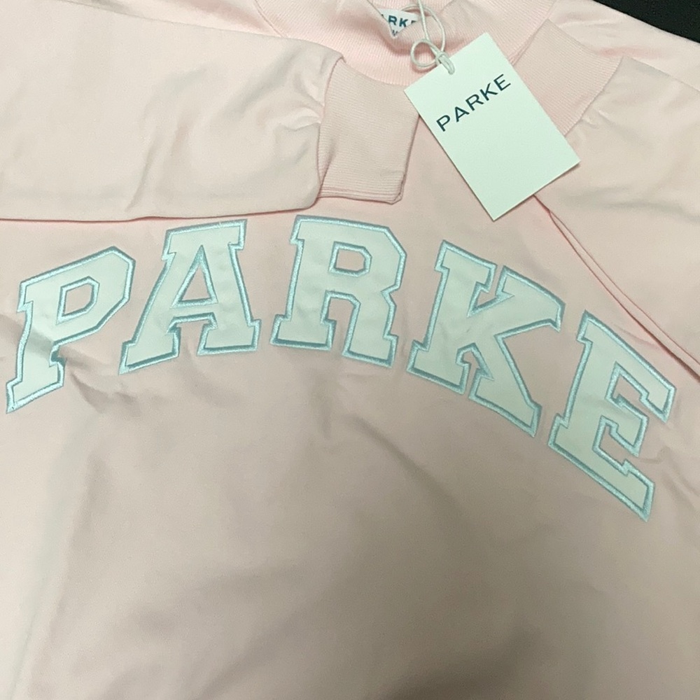 Parke Light Pink Mock Neck Sweatershirt Mint Varsity Logo size Large/ XLarge